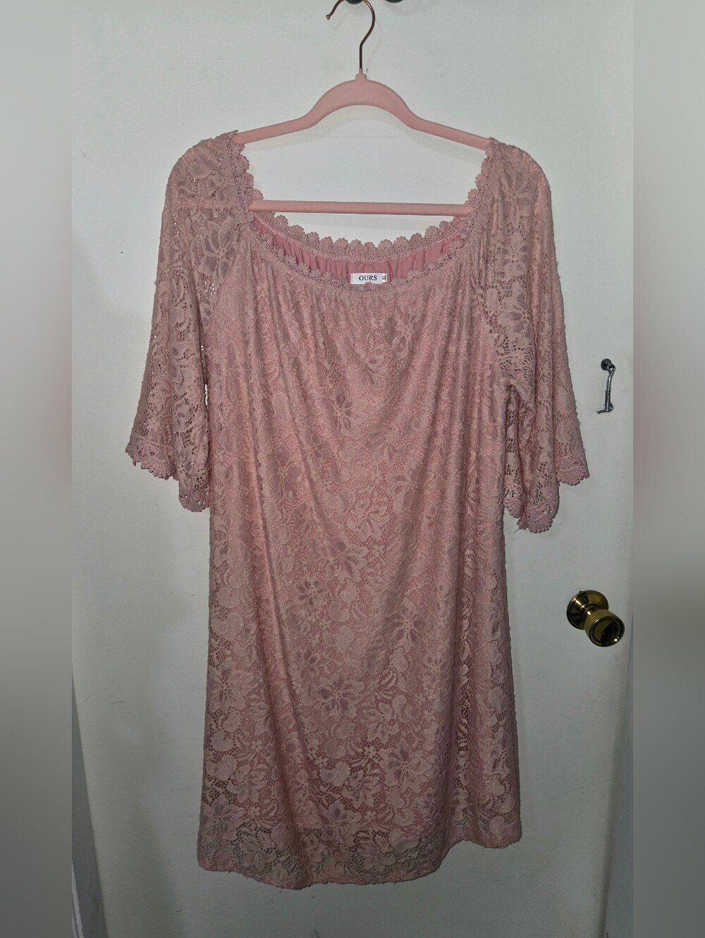 OURS Dusty Rose Lace Midi Dress